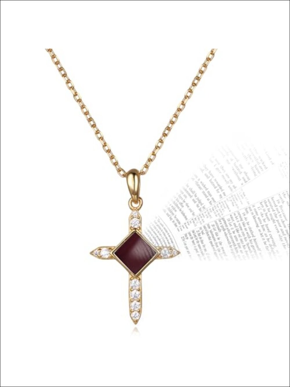 Nano Bible Pendant Necklace for Women, 18K Gold Plated Cross Chain